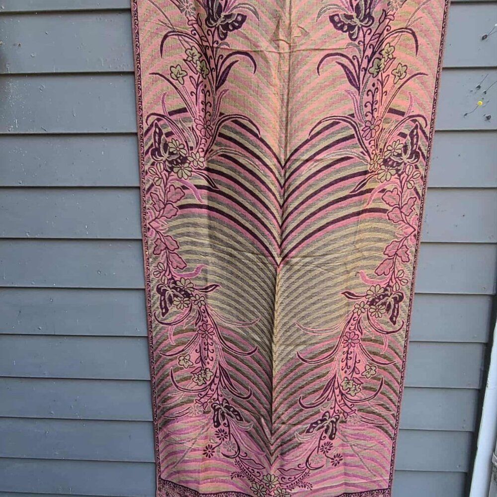 New Pashmina Brown Gold Mauve Floral Pashmina New - Picture 8 of 12